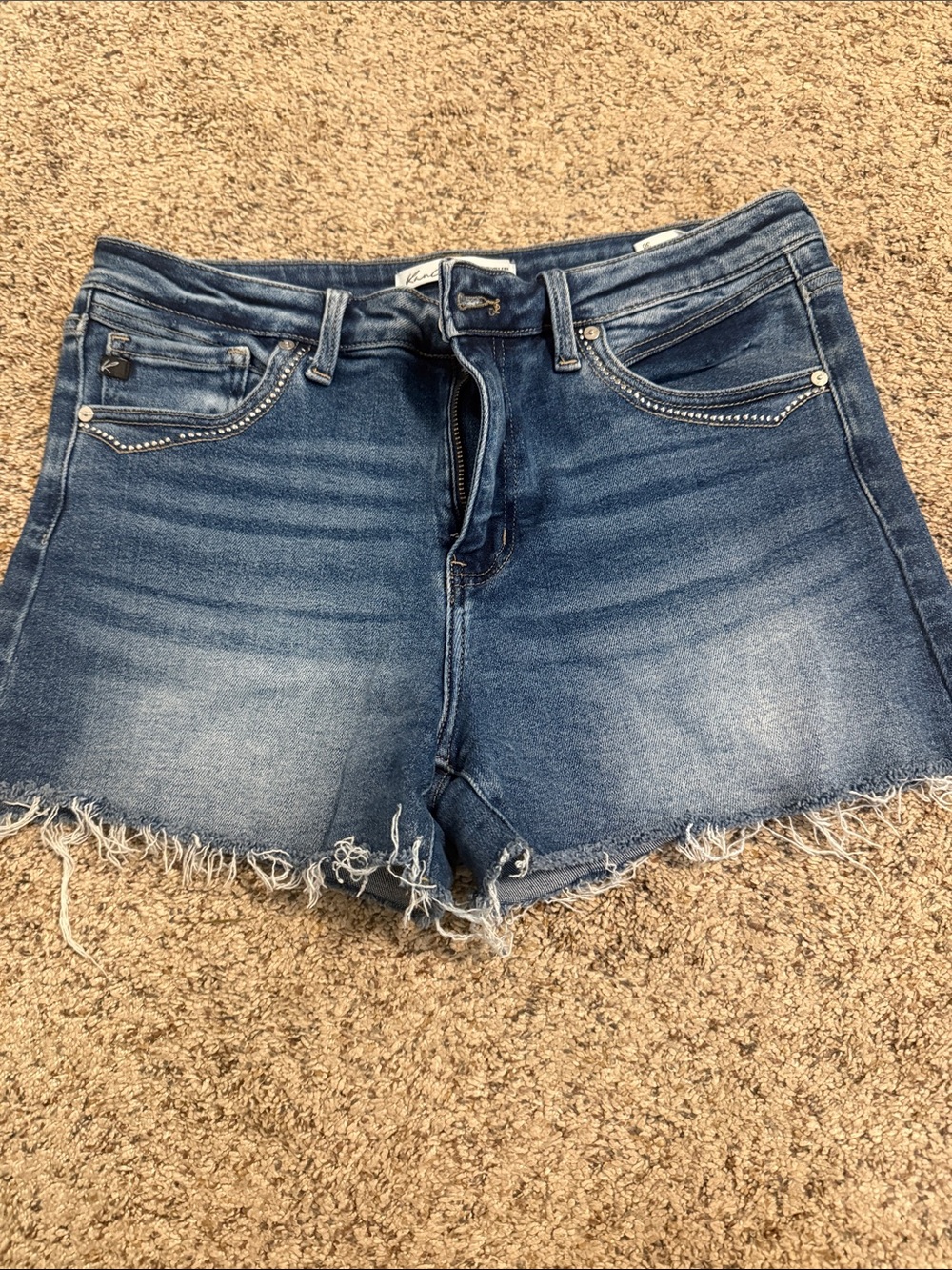 KanCan Medium Blue Frayed Hem Denim Shorts